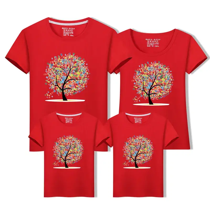 Family of Three Cotton Tree Print T-Shirts Mint Green