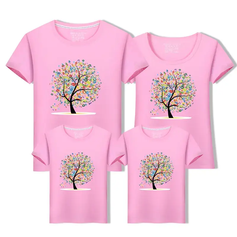 Family of Three Cotton Tree Print T-Shirts Mint Green