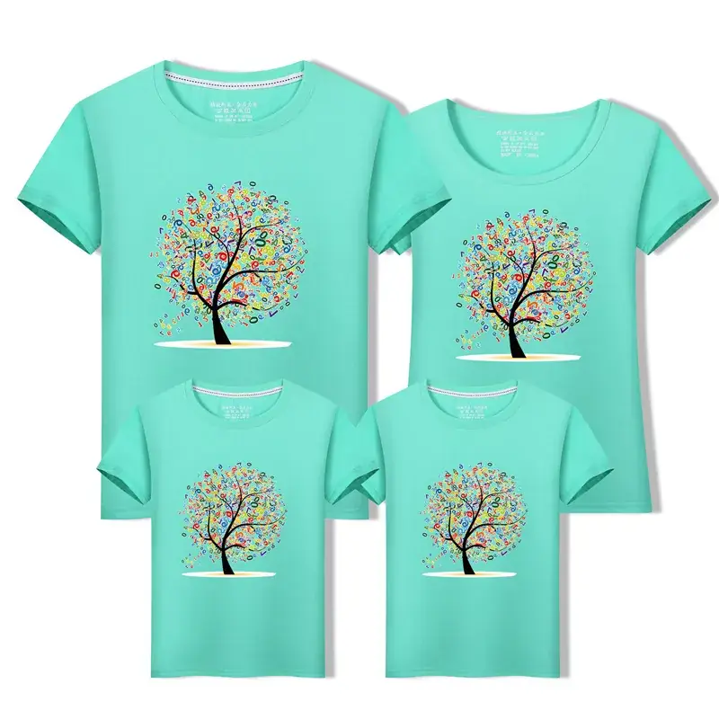 Family of Three Cotton Tree Print T-Shirts Mint Green