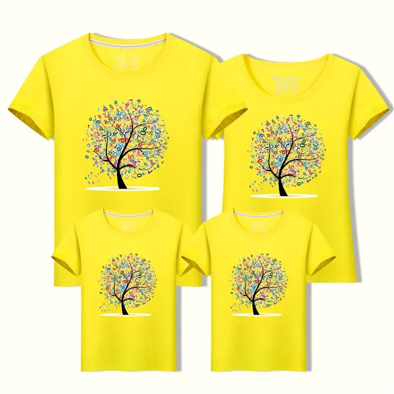 Family of Three Cotton Tree Print T-Shirts Mint Green