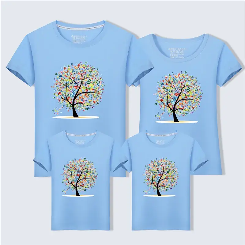 Family of Three Cotton Tree Print T-Shirts Mint Green