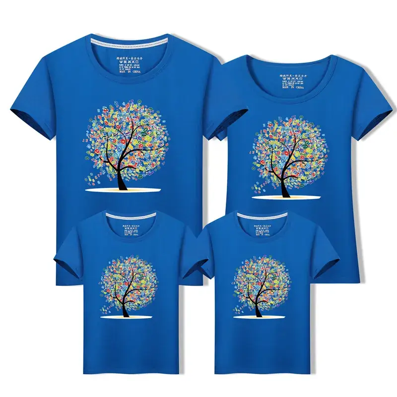 Family of Three Cotton Tree Print T-Shirts Mint Green