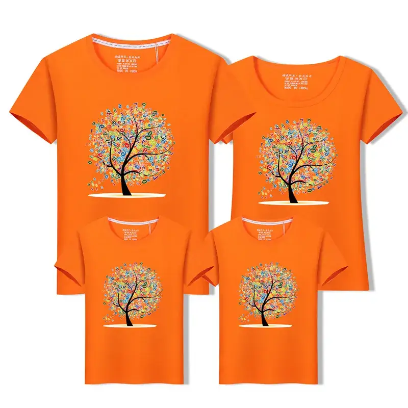 Family of Three Cotton Tree Print T-Shirts Mint Green