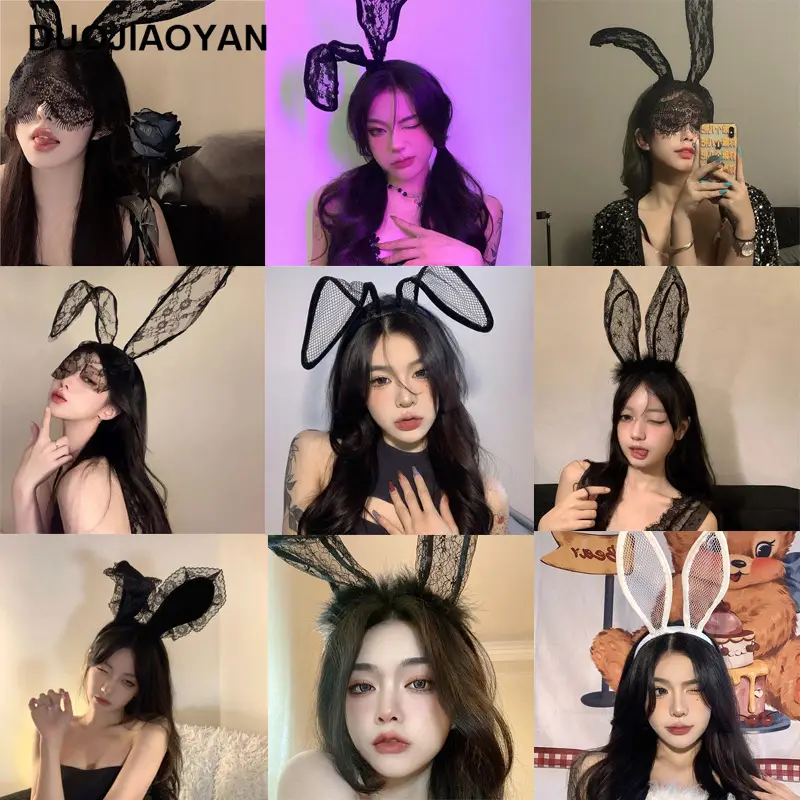 Black Lace Rabbit Ears Headband for Girls Party Dance - Image 82