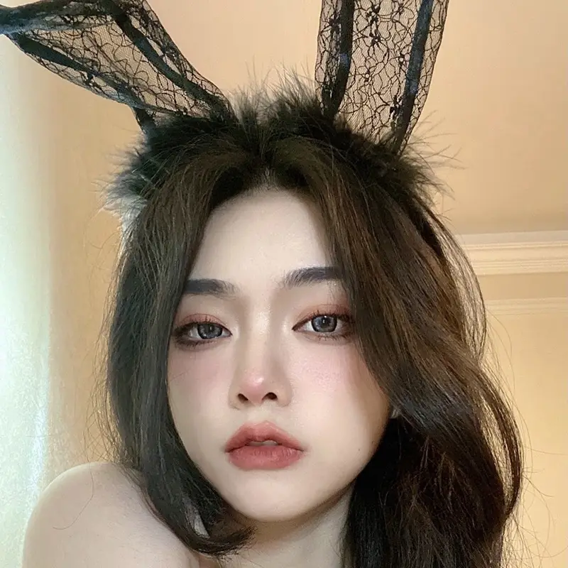 Black Lace Rabbit Ears Headband for Girls Party Dance - Image 21