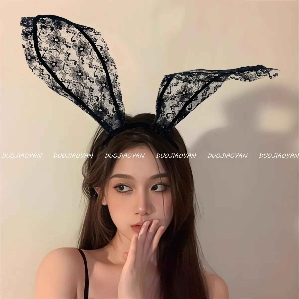 Black Lace Rabbit Ears Headband for Girls Party Dance - Image 83