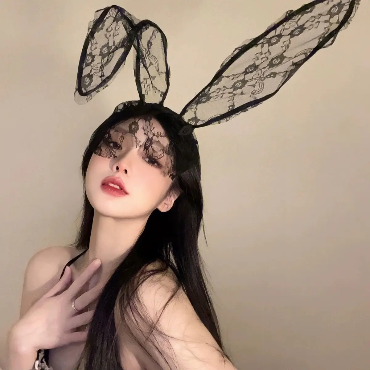 Black Lace Rabbit Ears Headband for Girls Party Dance - Image 13