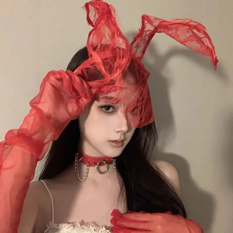 Black Lace Rabbit Ears Headband for Girls Party Dance - Image 14