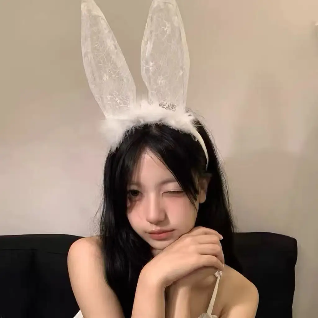 Black Lace Rabbit Ears Headband for Girls Party Dance - Image 22