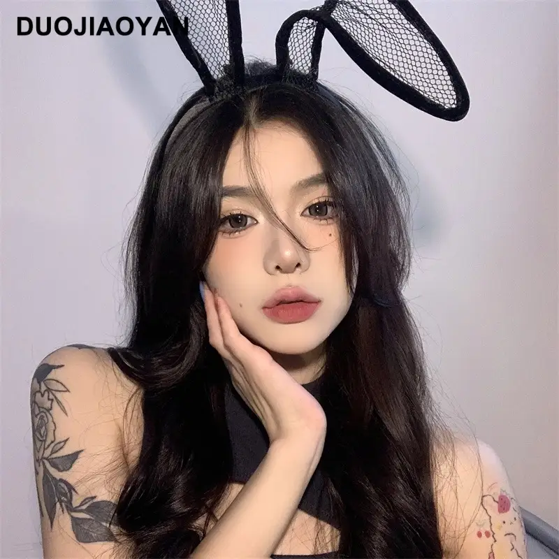 Black Lace Rabbit Ears Headband for Girls Party Dance - Image 36