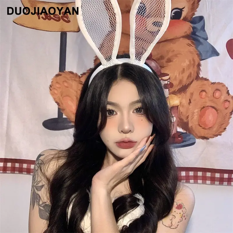Black Lace Rabbit Ears Headband for Girls Party Dance - Image 37