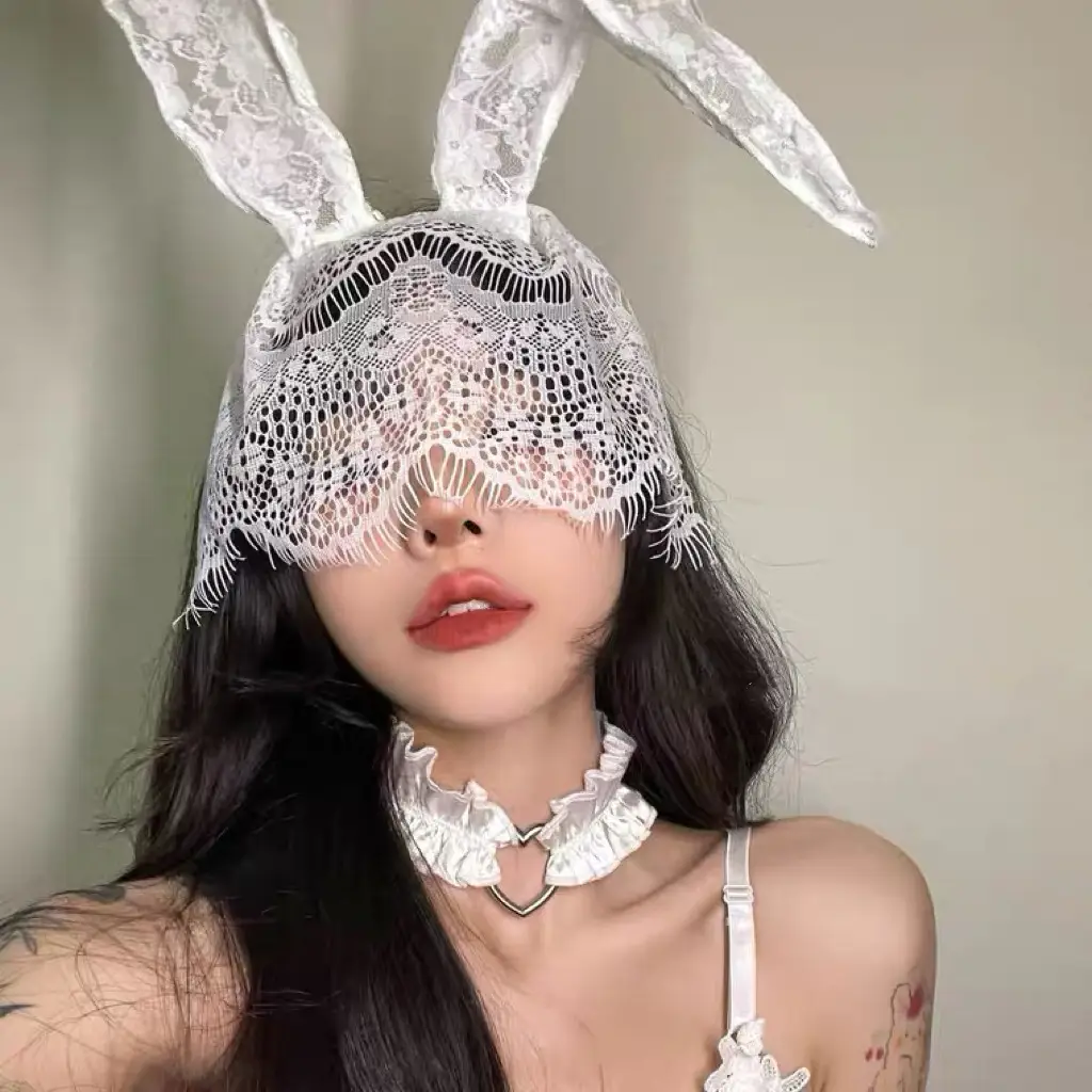 Black Lace Rabbit Ears Headband for Girls Party Dance - Image 5