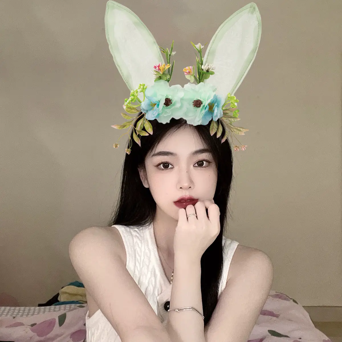 Black Lace Rabbit Ears Headband for Girls Party Dance - Image 57