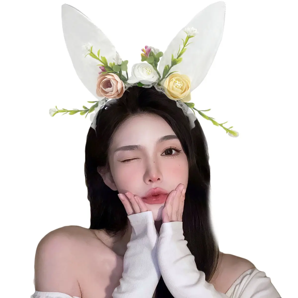 Black Lace Rabbit Ears Headband for Girls Party Dance - Image 63