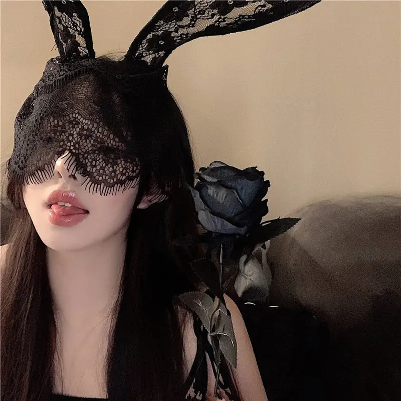Black Lace Rabbit Ears Headband for Girls Party Dance - Image 7