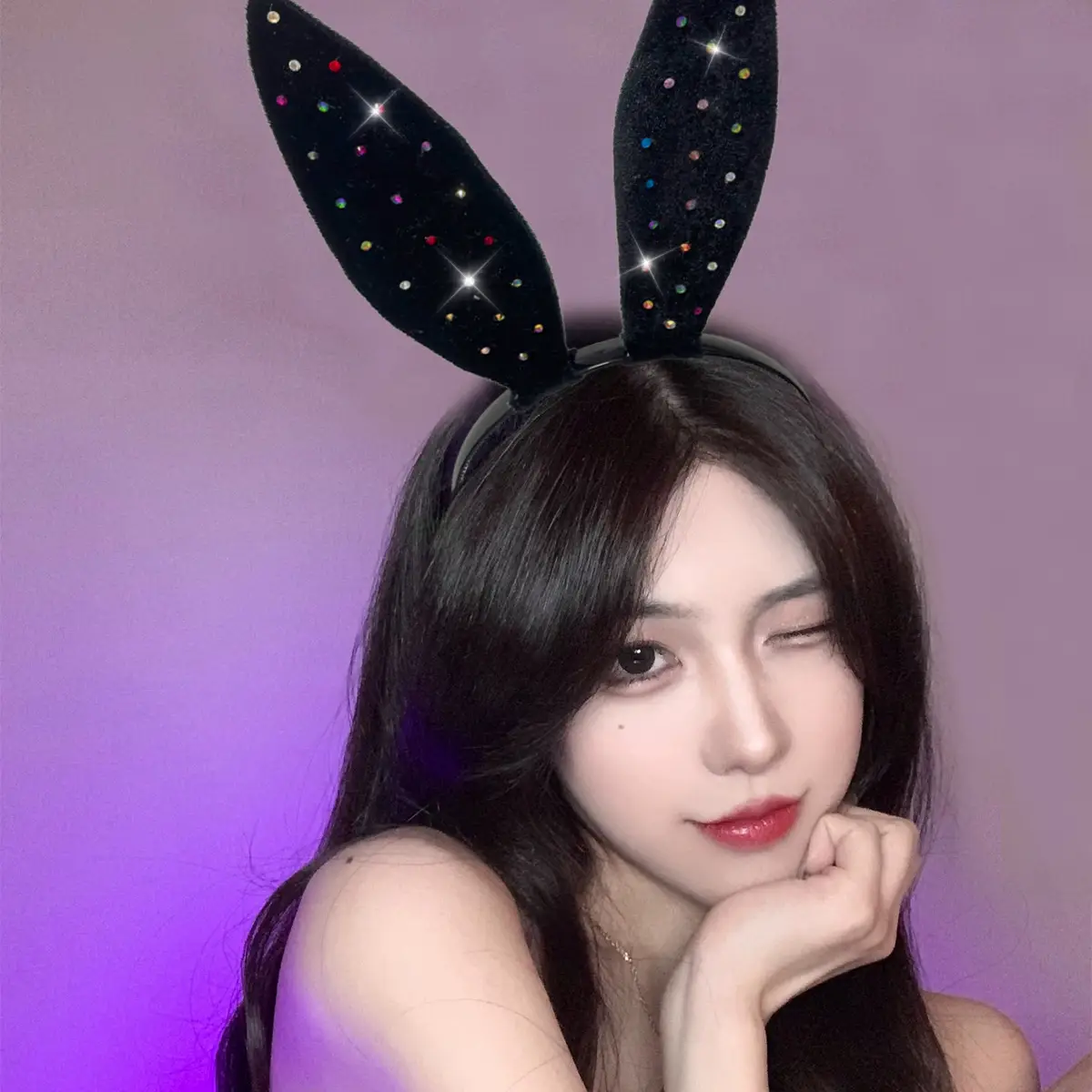 Black Lace Rabbit Ears Headband for Girls Party Dance - Image 72