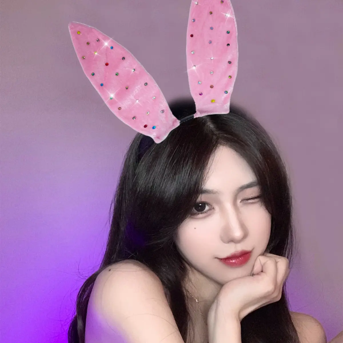 Black Lace Rabbit Ears Headband for Girls Party Dance - Image 73