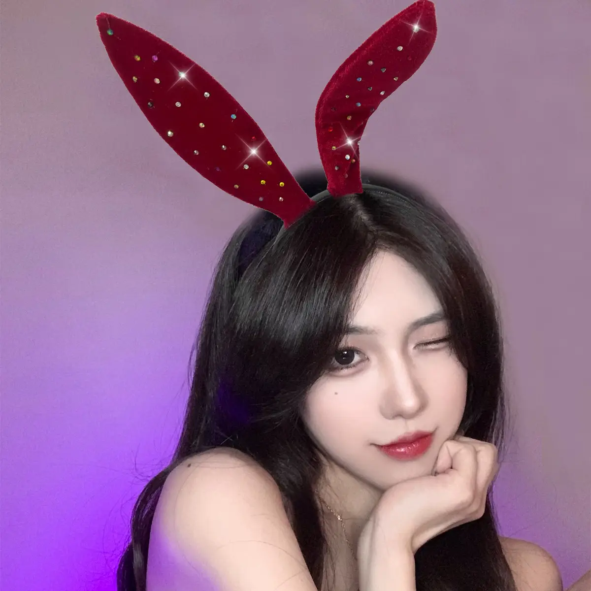 Black Lace Rabbit Ears Headband for Girls Party Dance - Image 74
