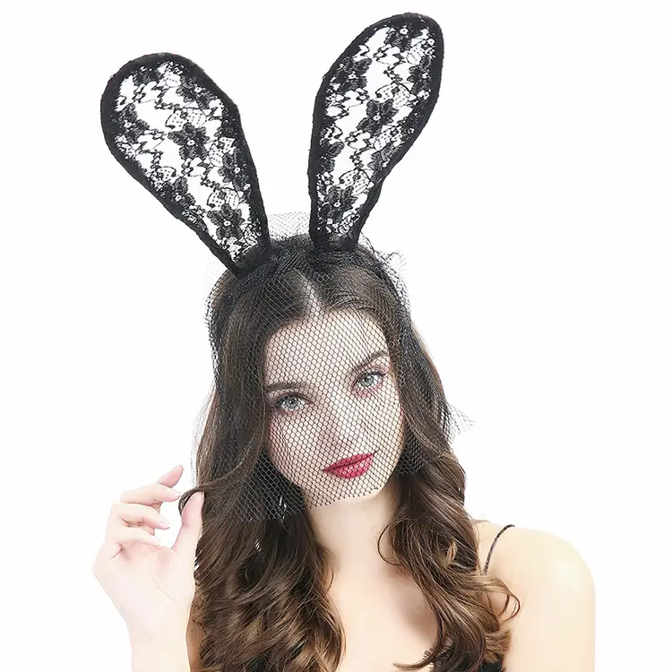 Black Lace Rabbit Ears Headband for Girls Party Dance - Image 8