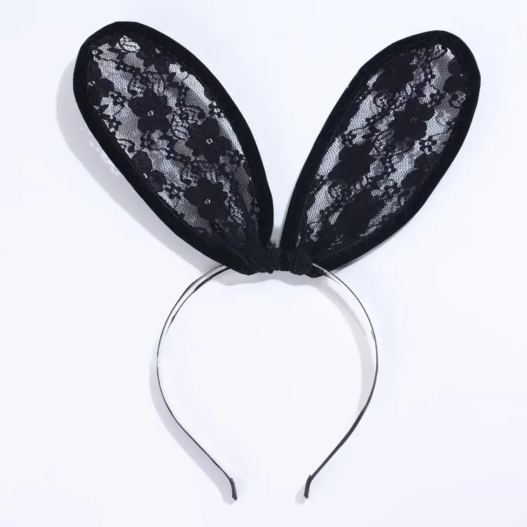 Black Lace Rabbit Ears Headband for Girls Party Dance - Image 9