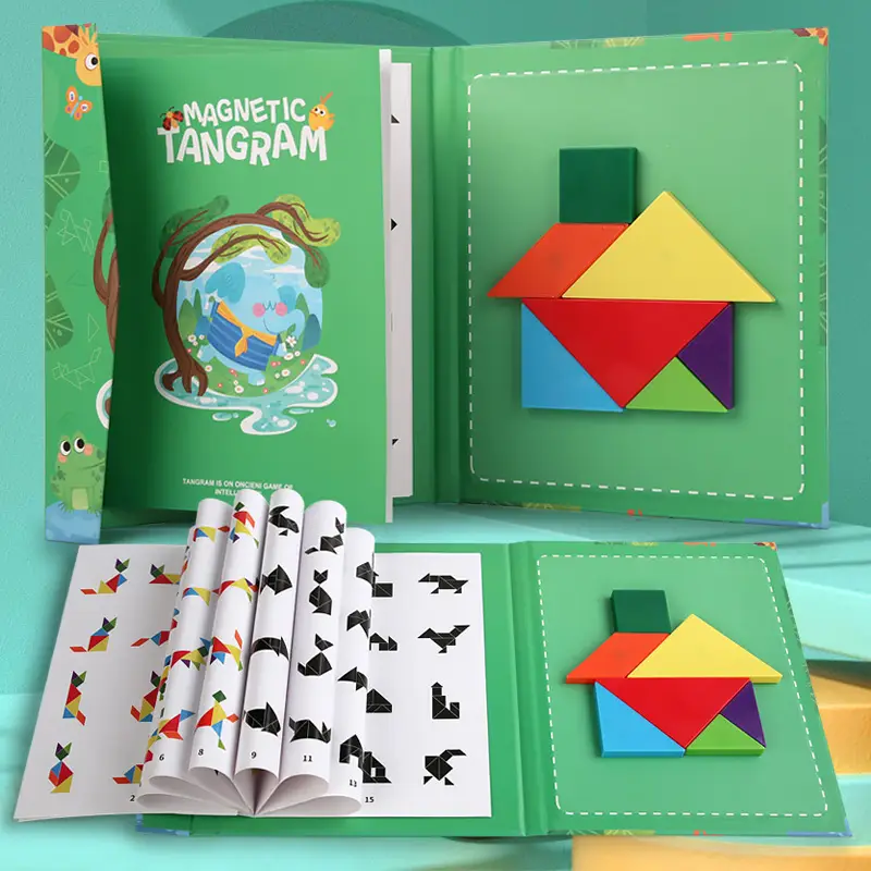 Magnetic Tangram Puzzle for Kids 14 Piece Wooden Toy - Image 10