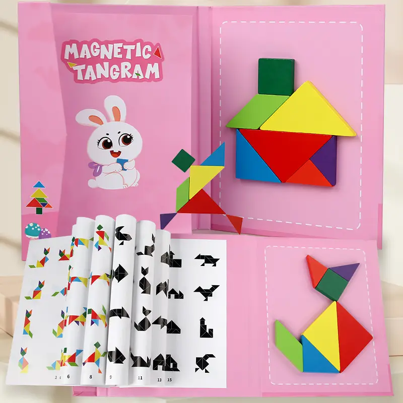 Magnetic Tangram Puzzle for Kids 14 Piece Wooden Toy - Image 2