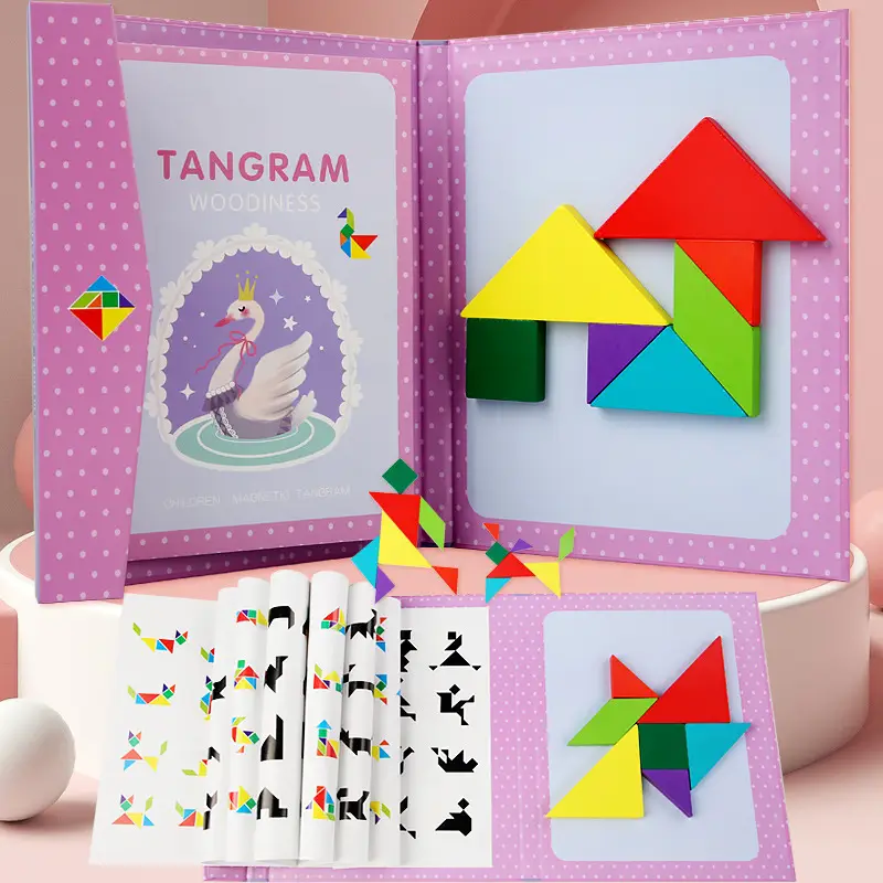 Magnetic Tangram Puzzle for Kids 14 Piece Wooden Toy - Image 4