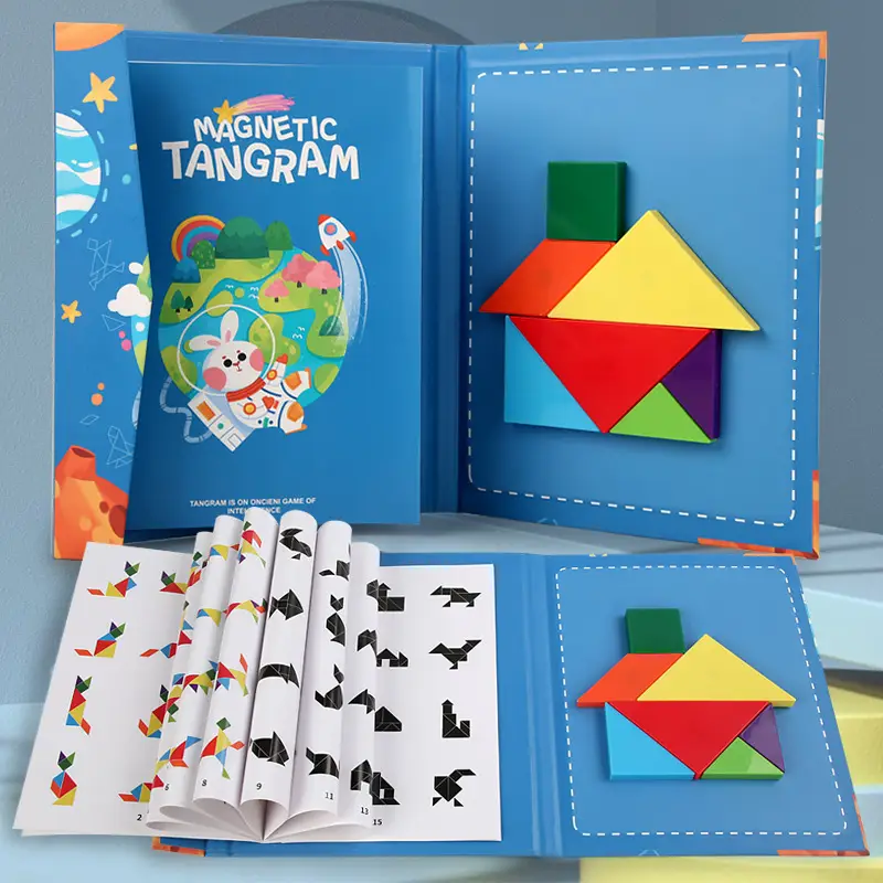 Magnetic Tangram Puzzle for Kids 14 Piece Wooden Toy - Image 7