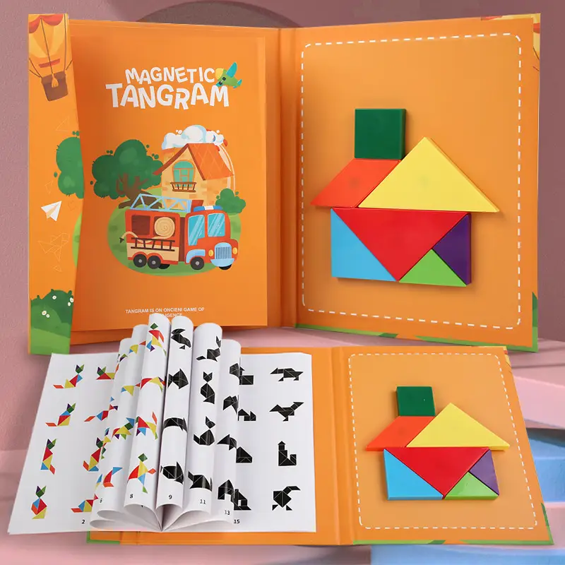 Magnetic Tangram Puzzle for Kids 14 Piece Wooden Toy - Image 9