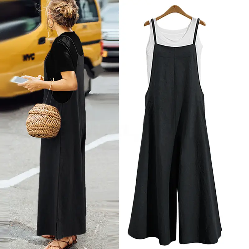 Women's Brown Wide-leg Pants Casual One-Piece Loose Fit