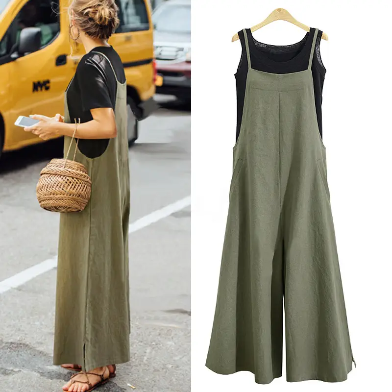 Women's Brown Wide-leg Pants Casual One-Piece Loose Fit