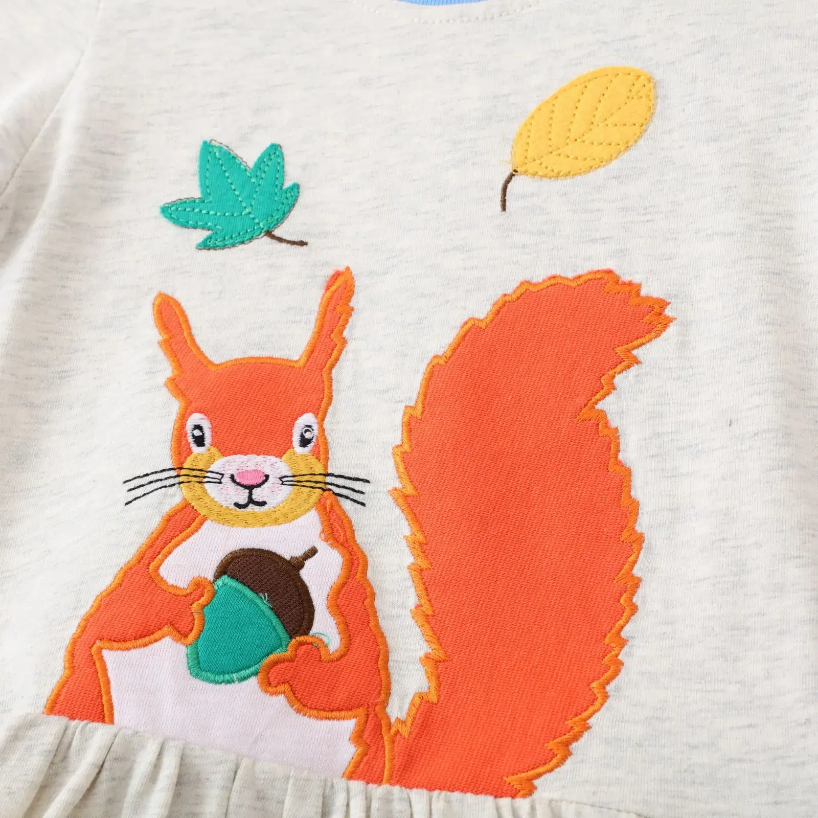 Girls Cotton Squirrel Print Dress Long Sleeve European Style - Image 5