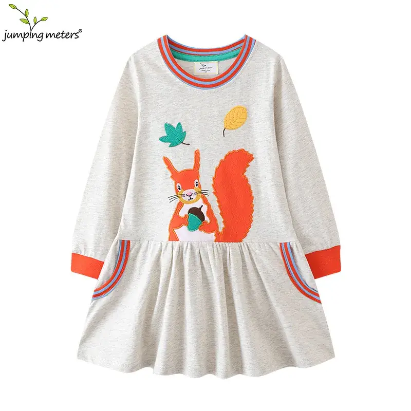 Girls Cotton Squirrel Print Dress Long Sleeve European Style - Image 6