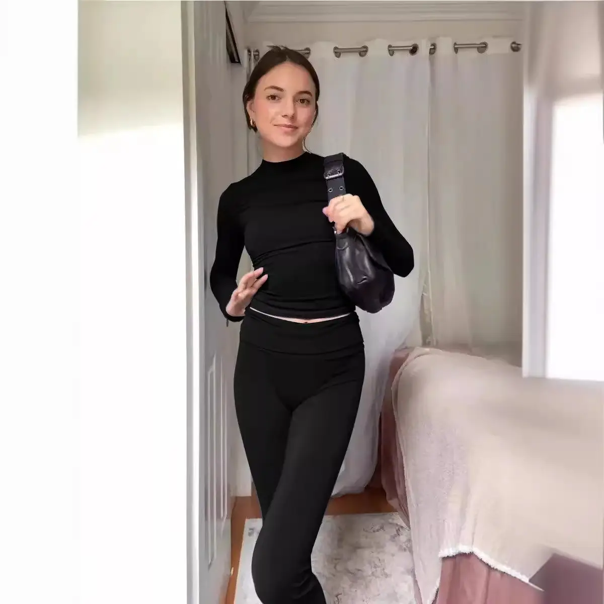 Women Black High-End Suit Set Autumn 2024 Hong Kong Style