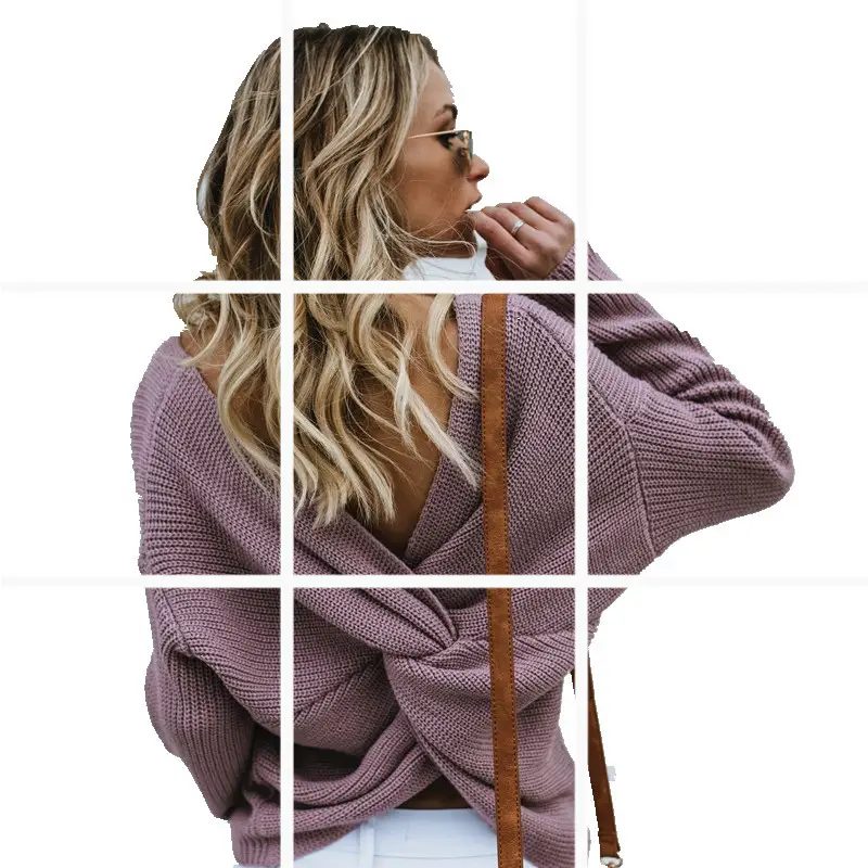 Women's Maroon Knitted Long Sleeve Sweater with Twist - Image 11