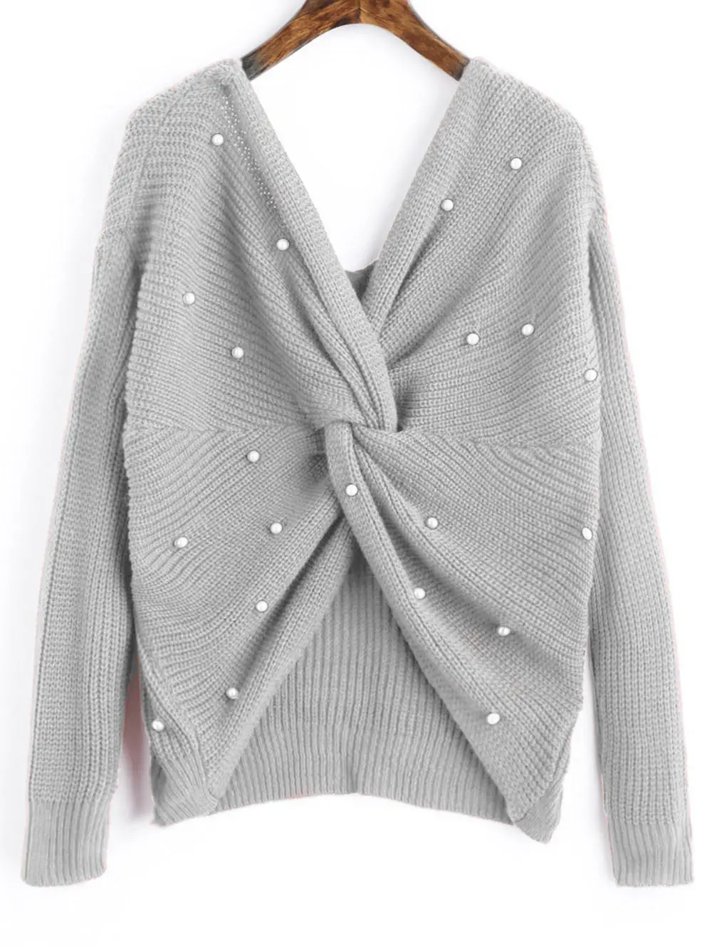 Women's Maroon Knitted Long Sleeve Sweater with Twist - Image 19
