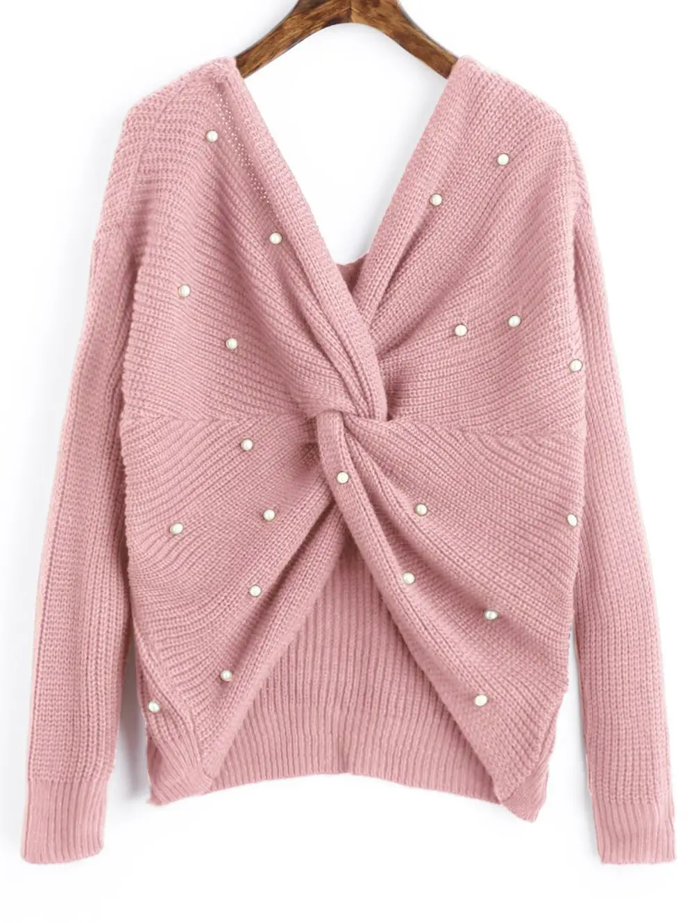 Women's Maroon Knitted Long Sleeve Sweater with Twist - Image 20
