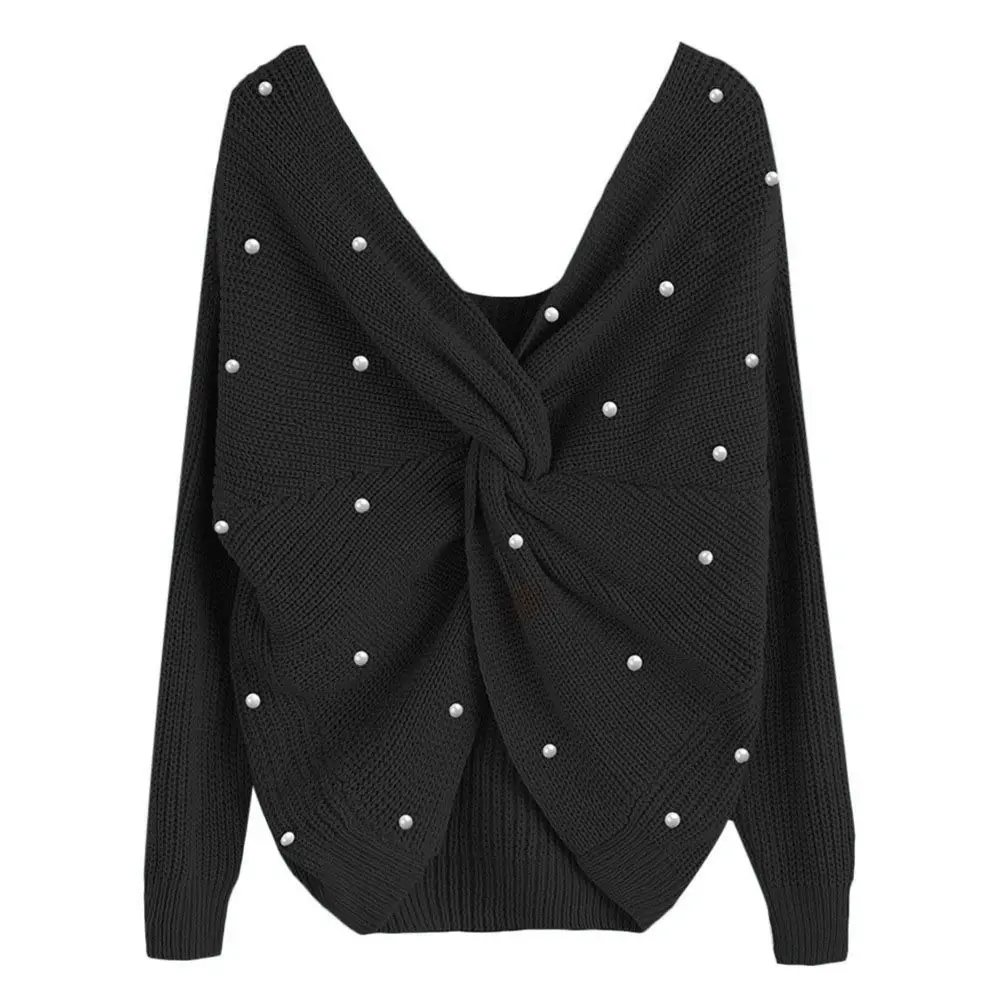 Women's Maroon Knitted Long Sleeve Sweater with Twist - Image 21