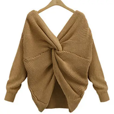 Women's Maroon Knitted Long Sleeve Sweater with Twist - Image 5
