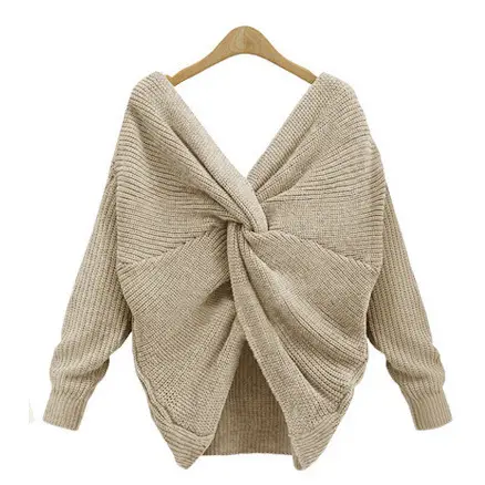Women's Maroon Knitted Long Sleeve Sweater with Twist - Image 9