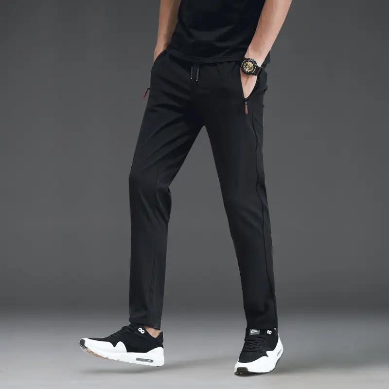 Men Slim Fit Dark Grey Straight Pants All Season - Image 5