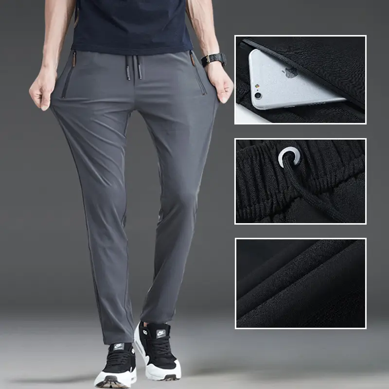 Men Slim Fit Dark Grey Straight Pants All Season - Image 6