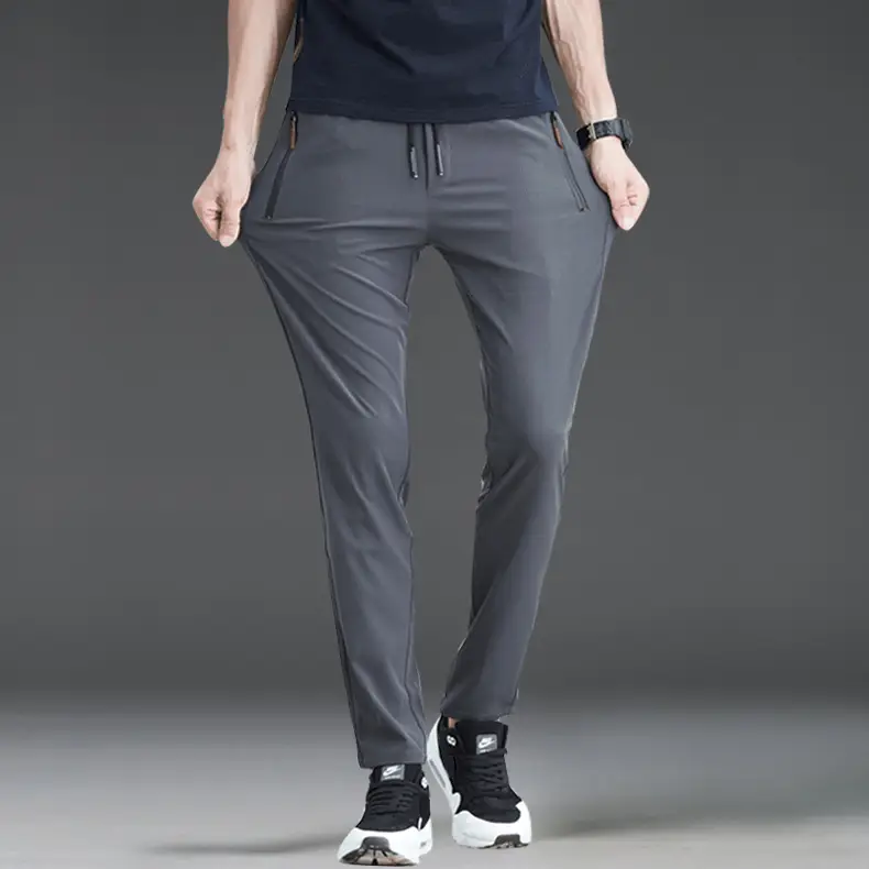 Men Slim Fit Dark Grey Straight Pants All Season - Image 7