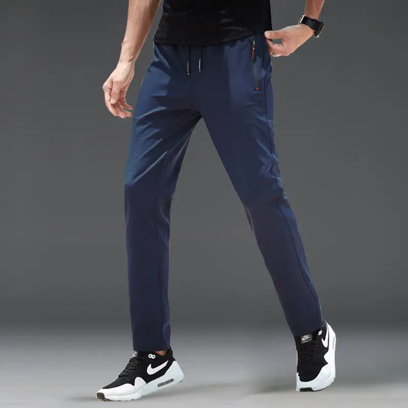 Men Slim Fit Dark Grey Straight Pants All Season - Image 8