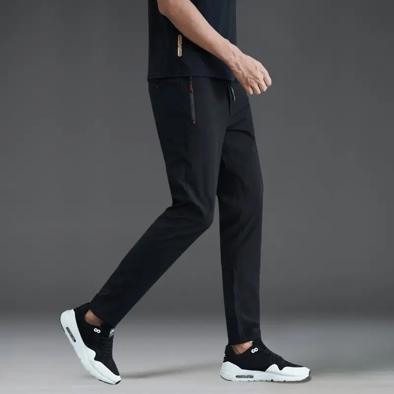 Men Slim Fit Dark Grey Straight Pants All Season - Image 2