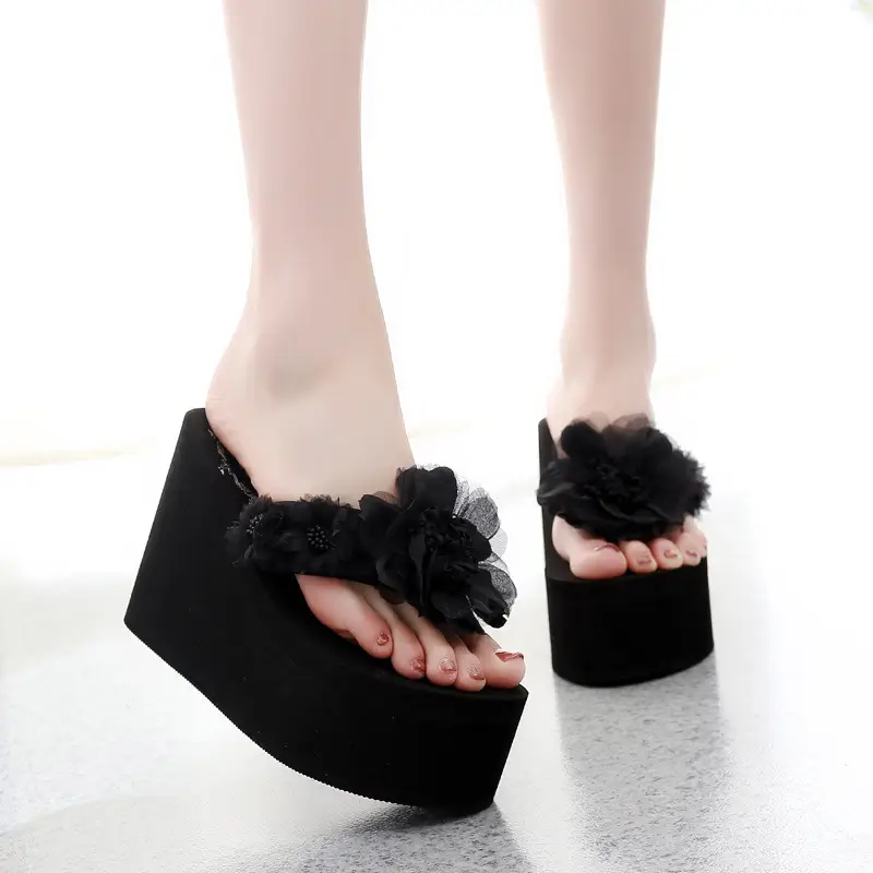 Super High-Heeled Slippers for Women 11cm Sexy Summer Cute Bow Thick-Soled Fashion Outer Wear Non-Slip Nightclub Flip-Flops