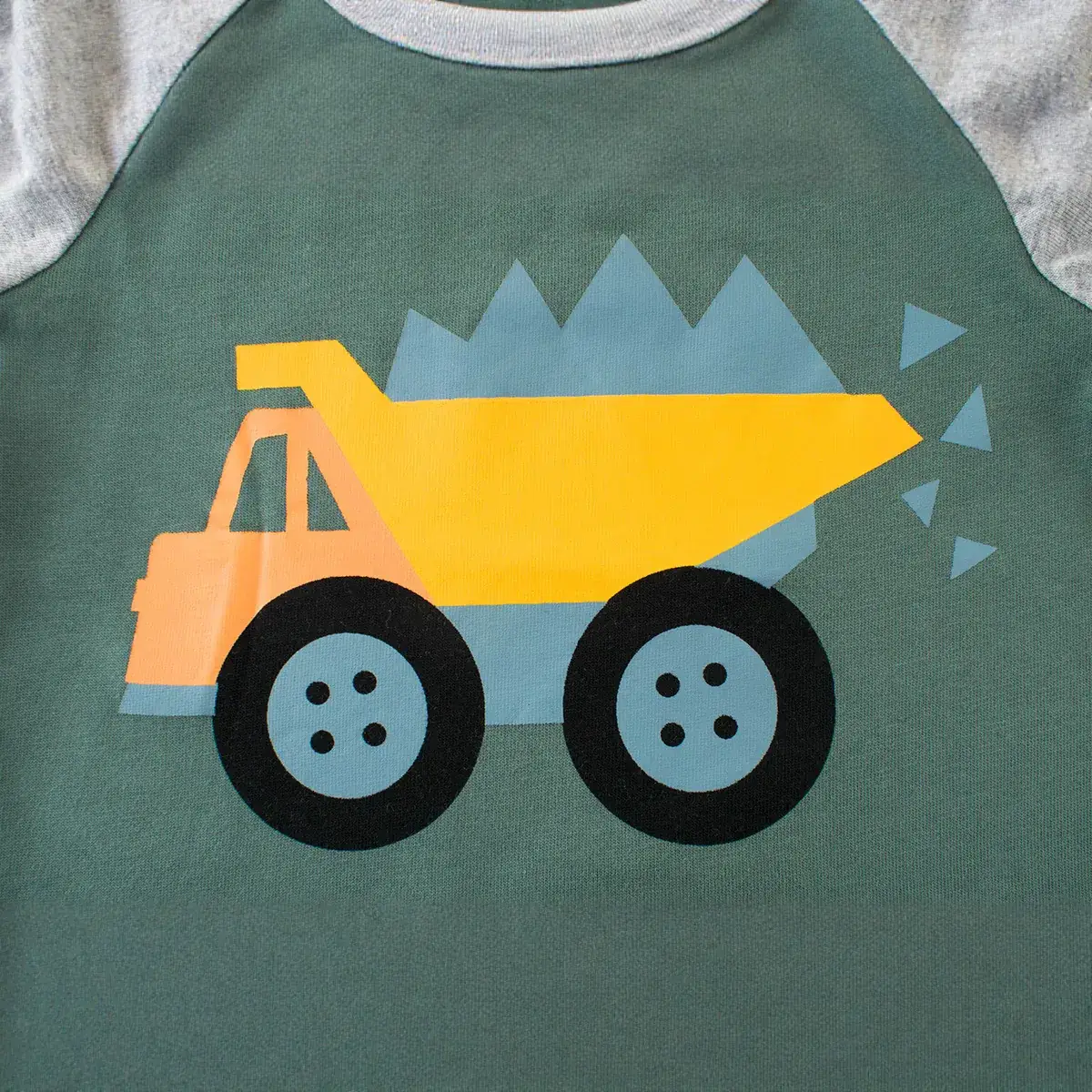 Kids Long Sleeve T-Shirt Cartoon Car Green Grey