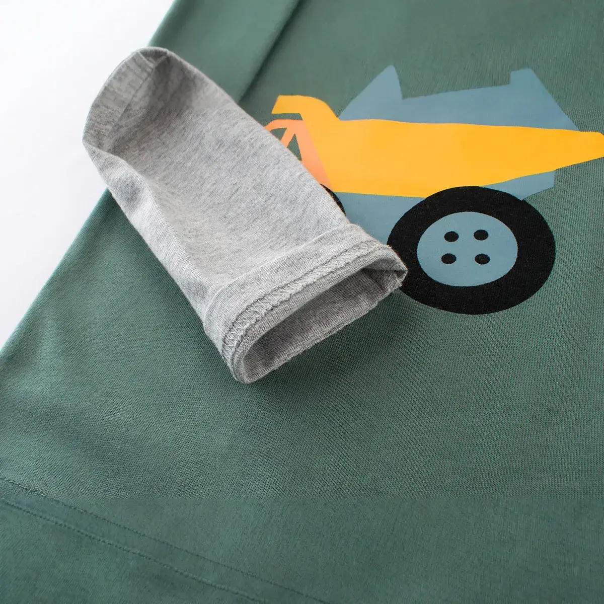 Kids Long Sleeve T-Shirt Cartoon Car Green Grey