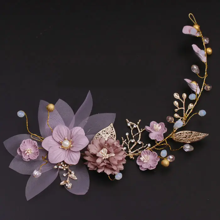 Gold Purple Bridal Hair Accessories Set - Image 4