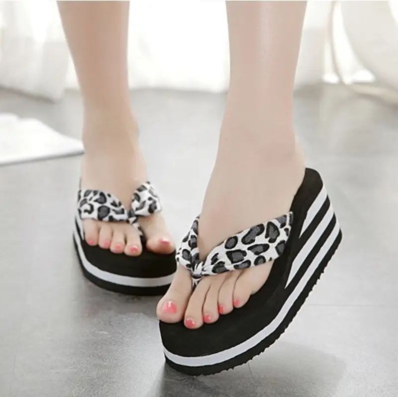 Women Black Leopard Print Wedge Sandals - Image 5